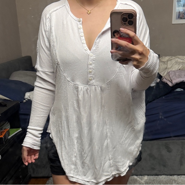 Free People White Long Sleeve Button-Up Top Size S